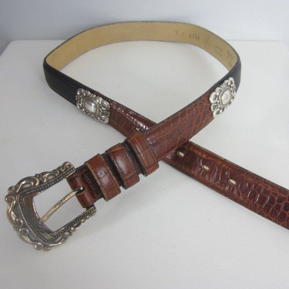 Vtg Lady Nadim Leather Belt Womens L Black Brown Leather Cowhide Classic USA 32"